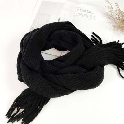 Thickened  Warm Long Solid Color Tassel Knitted Wool Scarf