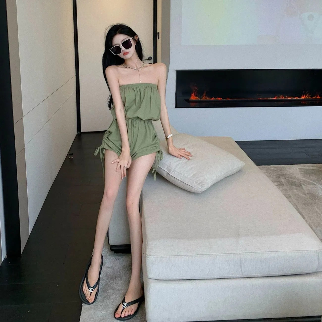 Loose Solid Color Bandeau Jumpsuit