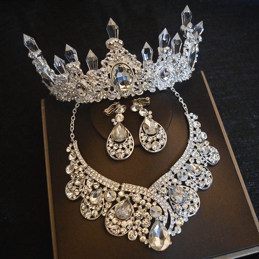 Bridal Headdress Flowers Wedding Crown Necklace Earrings Three-piece Set