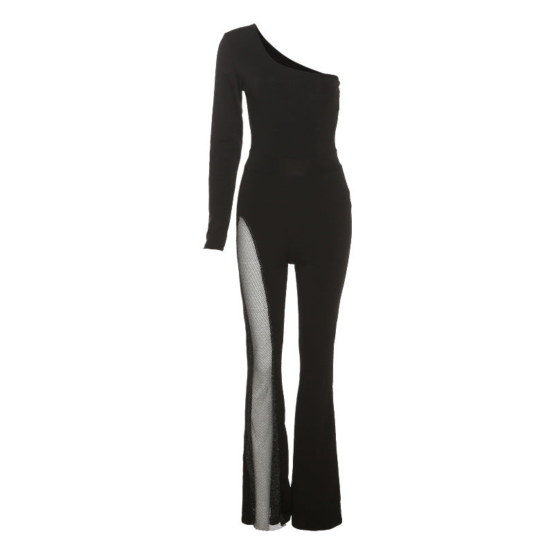 Autumn Women's Fashion One-shoulder Long-sleeved Jumpsuit