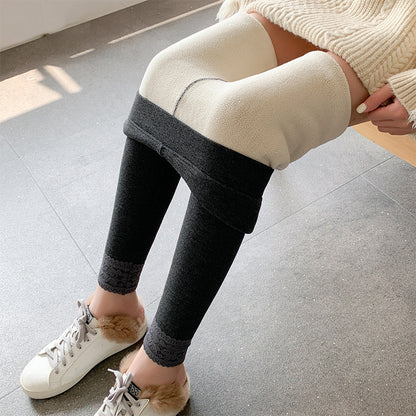 High-waisted Threaded Slim-fitting Thickened Warm Leggings