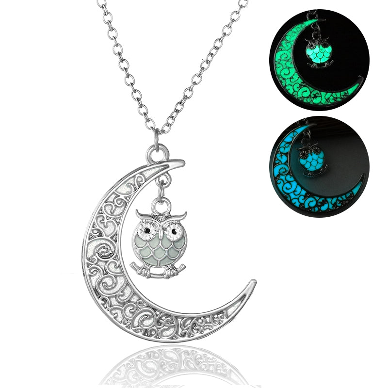 Halloween Multi-colored Moonlit Owl Necklace