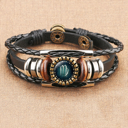 Zodiac Time Gem Leather Bracelet