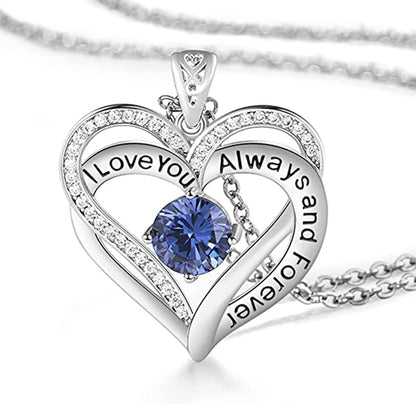 I Love You Always And Forever Crystal Heart Pendant Necklace