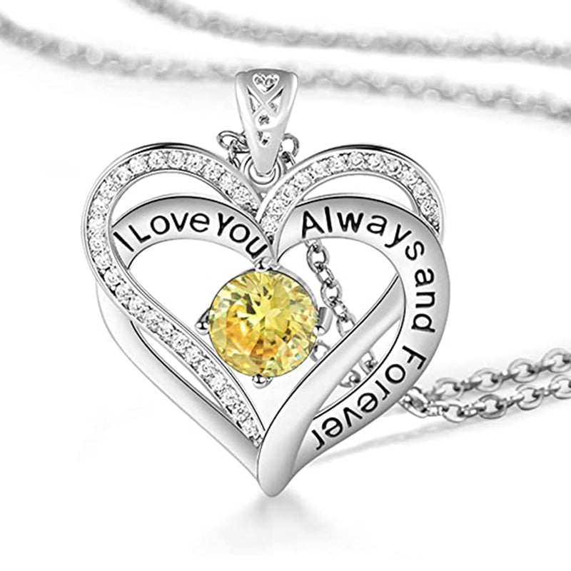 I Love You Always And Forever Crystal Heart Pendant Necklace