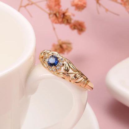 Copper Plated Gold And Blue Zircon Ring