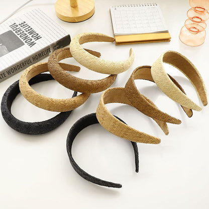 Fashion Headband Simple Solid Color Raffia