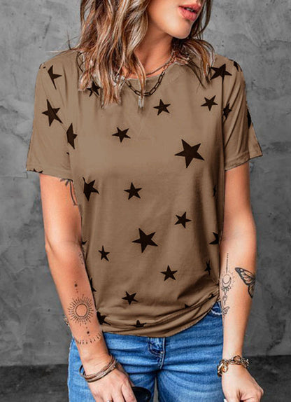 Round Neck Short Sleeves Printed T-shirt Top