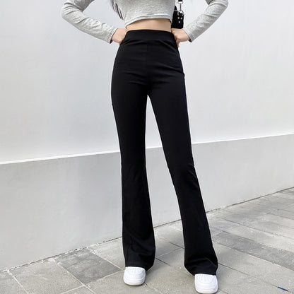 Basic Solid Color High Waist Slim Micro Flared Casual Pants