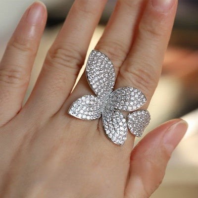 Flowers And Leaves Full Diamond Ring