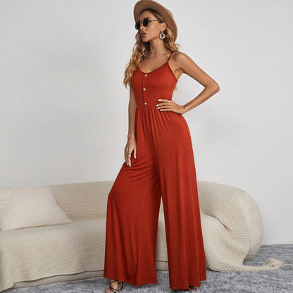 Summer Dress Solid Color Leisure Pullover Sleeveless Loose Jumpsuit