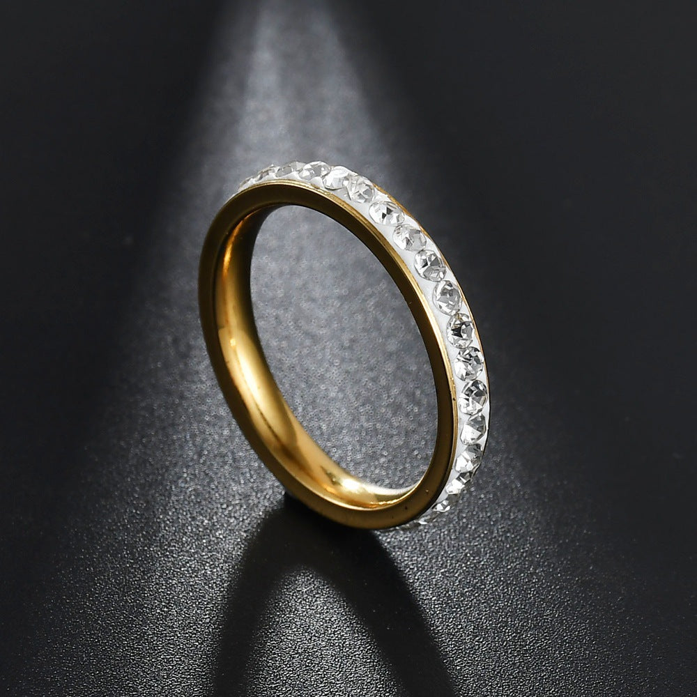 Single Row Stainless Steel Diamond Ring Tail Ring Full Diamond Ring