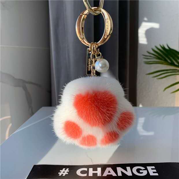 Cat's Claw Fur Ornaments Real Plush Bag Car Key