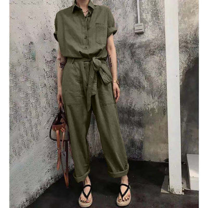 Siamese Pants Summer Lace-Up High-Waist Loose Overalls