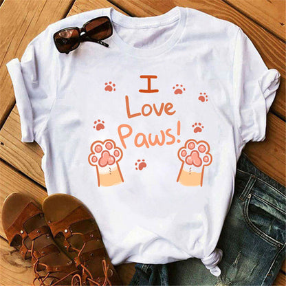 Love Paw Women's Printed Short-sleeved Round Neck T-shirt