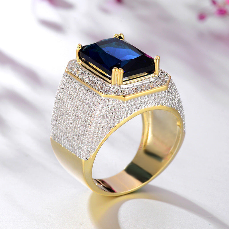 Diamond Square Sapphire Men's Ring