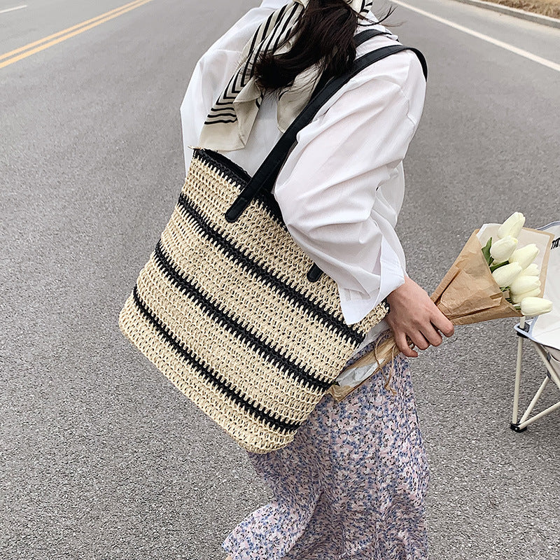 Striped Large Capacity Casual Handbag