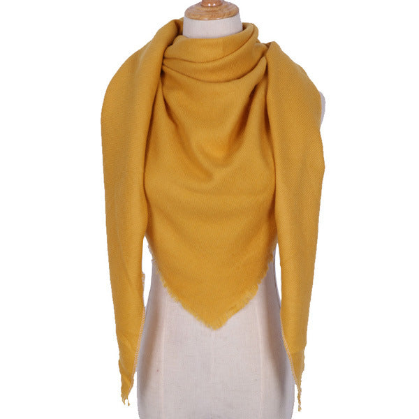 Pure Color Triangle Scarf Imitation Cashmere Warm Shawl