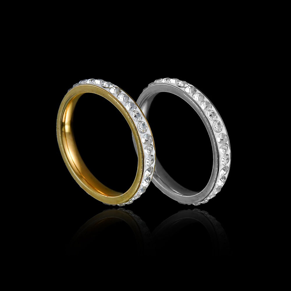 Single Row Stainless Steel Diamond Ring Tail Ring Full Diamond Ring