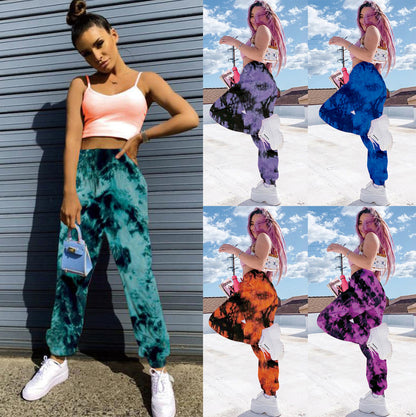 Elastic Tie-dye Rainbow Color Thin Casual Street Shooting Trousers