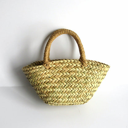 Portable Straw Bag Braided Diagonal Triangle In Grass