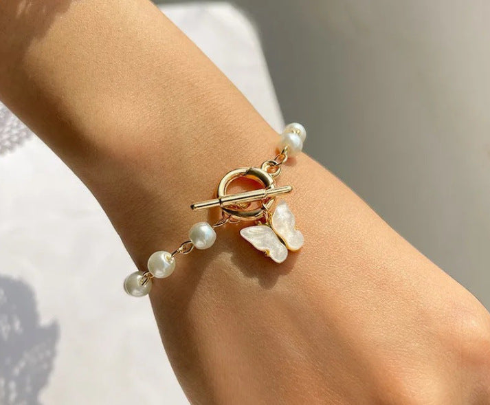 Super Fairy Butterfly Pendant Pearl Bracelet