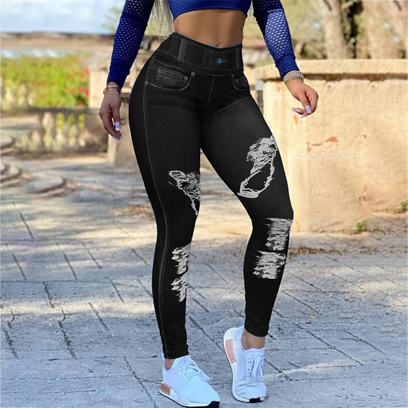 Ladies High Waist Stretch Denim Leggings