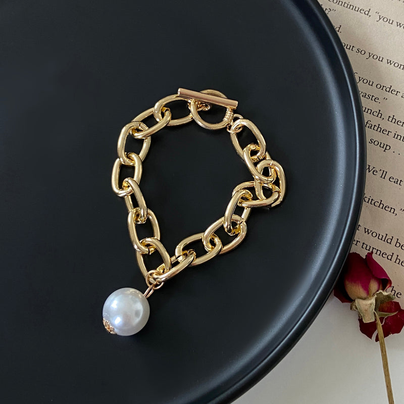 Bohemian Gold Bracelet Vintage Portrait Pearl Coin Chain Bracelet