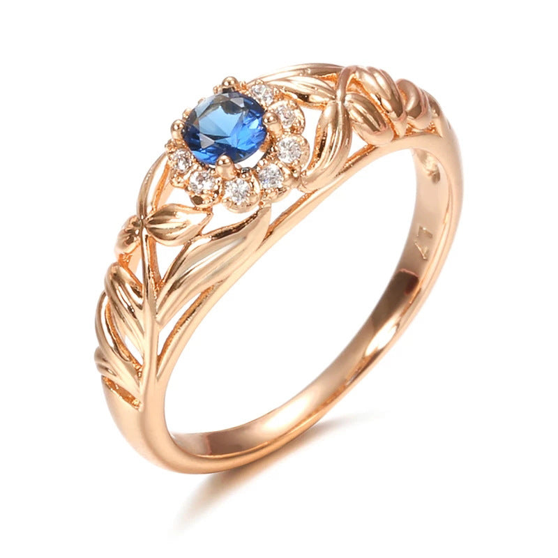 Copper Plated Gold And Blue Zircon Ring