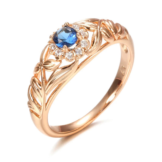 Copper Plated Gold And Blue Zircon Ring