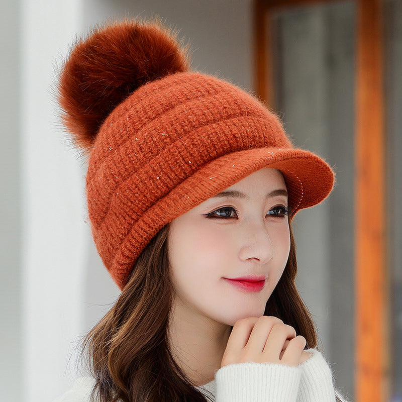 Rabbit Fur Ball Plus Velvet Warm Woolen Hat