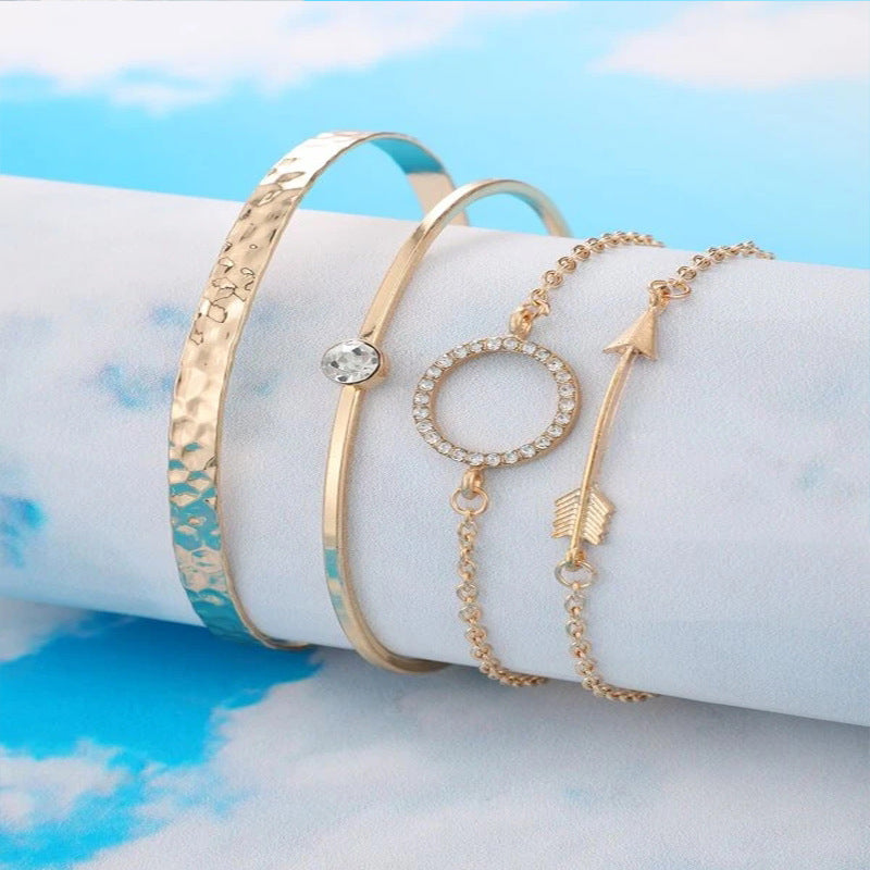 4 Piece Rhinestone Round Arrow Decorative Bracelet