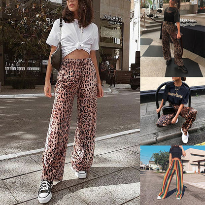 Leopard Print Loose Loose Wide-Leg Pants