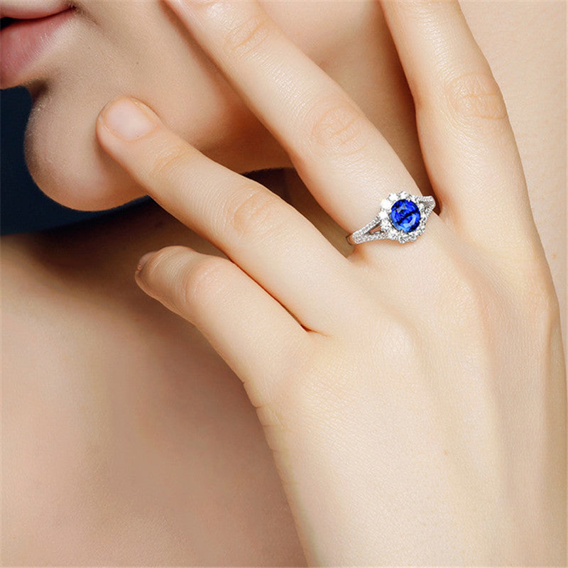 Flower Egg-shaped Sapphire Ring Hand Jewelry