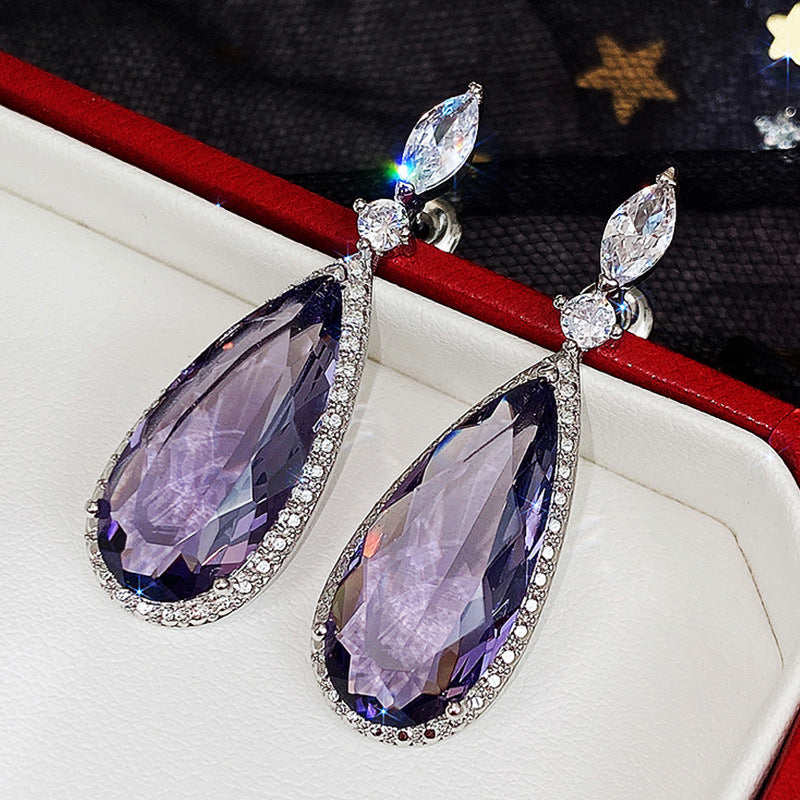 Long Purple Zircon Bridal Earrings