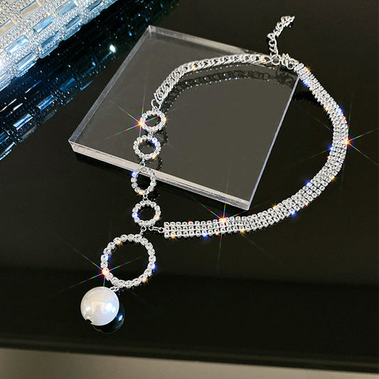 Temperament Full Diamond Ring Pearl Necklace