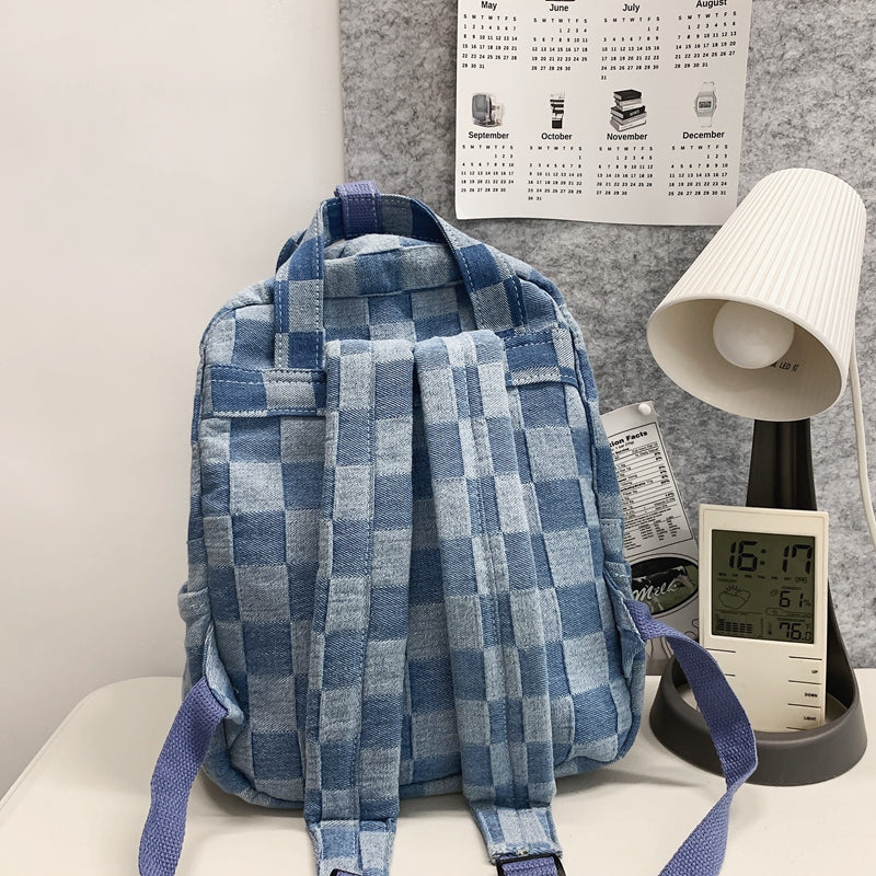 Canvas Denim Plaid Backpack