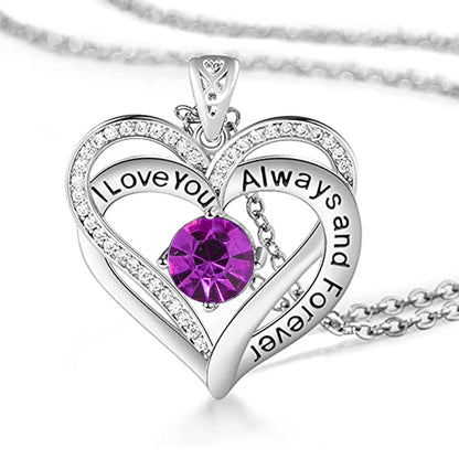 I Love You Always And Forever Crystal Heart Pendant Necklace