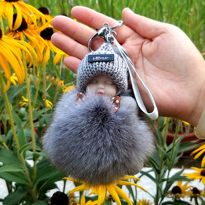 Fur Pendant Sleeping Baby Backpack Pendant