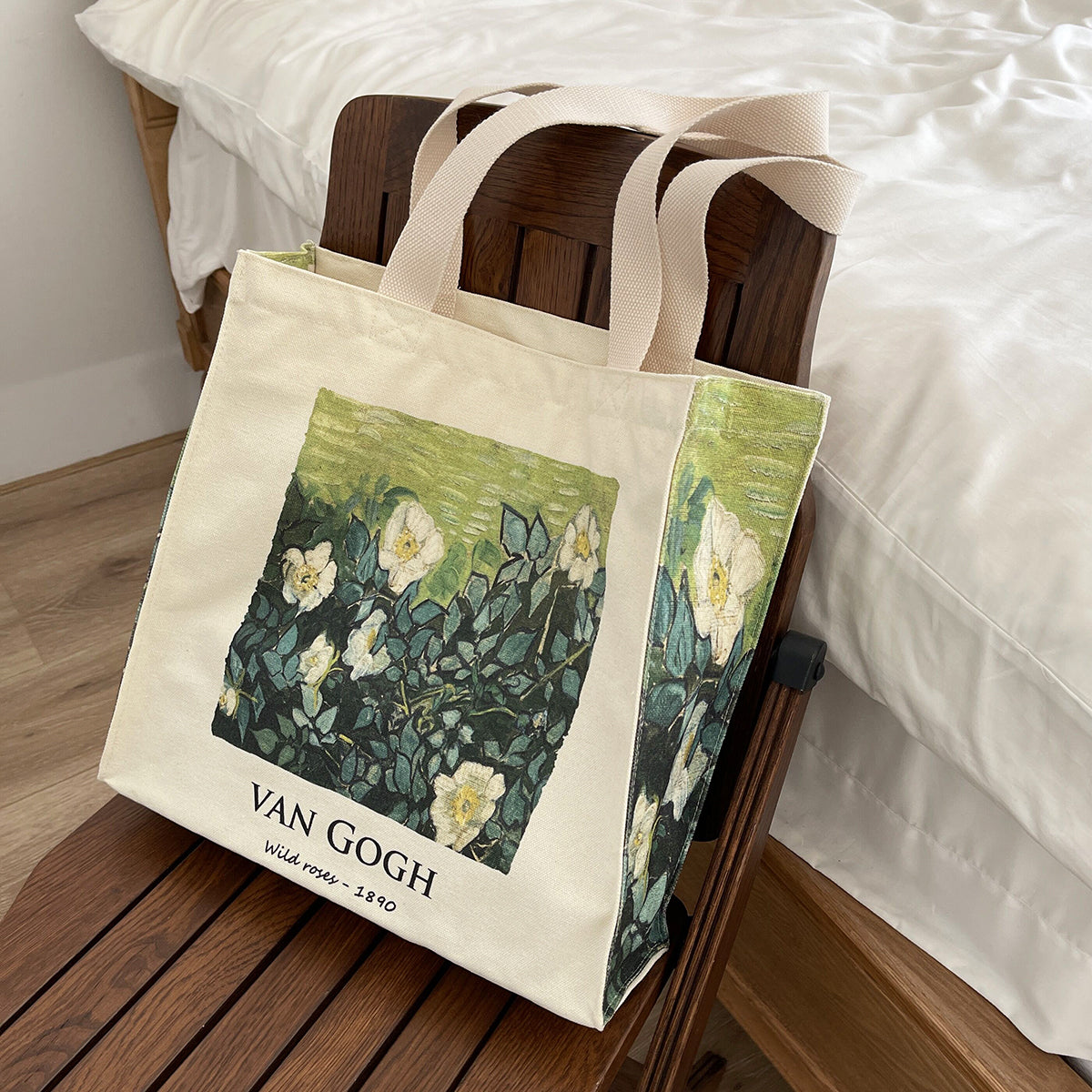 Rose Canvas Vintage Art Tote Bag Large Capacity