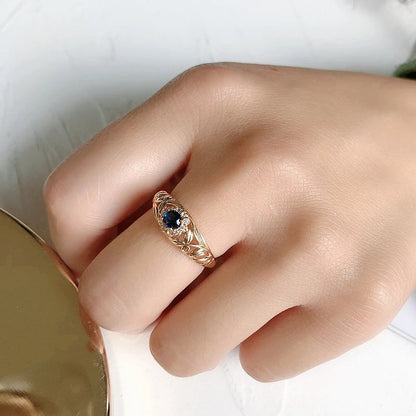 Copper Plated Gold And Blue Zircon Ring