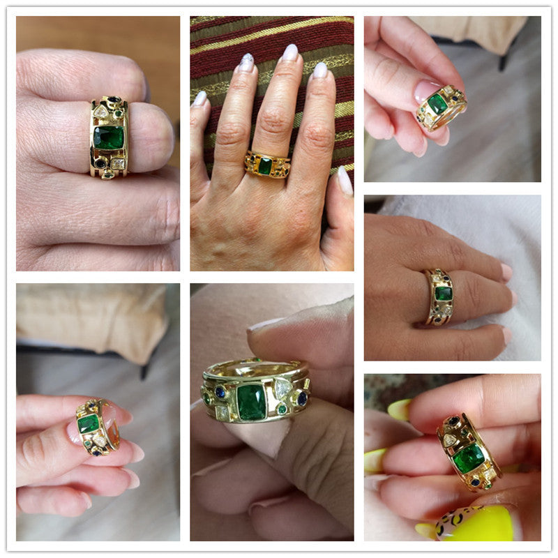 Gold Inlaid Green Zircon Ring With Jewelry