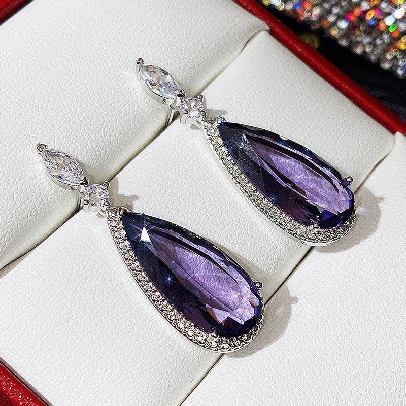 Long Purple Zircon Bridal Earrings