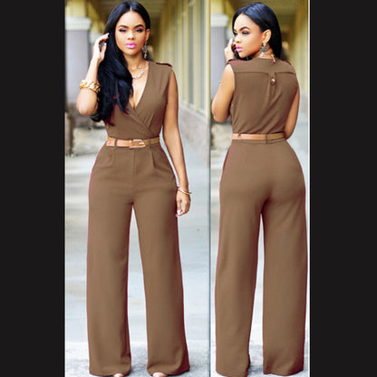 High Waist V-neck Wide-leg Pants Irregular Suit With Belt