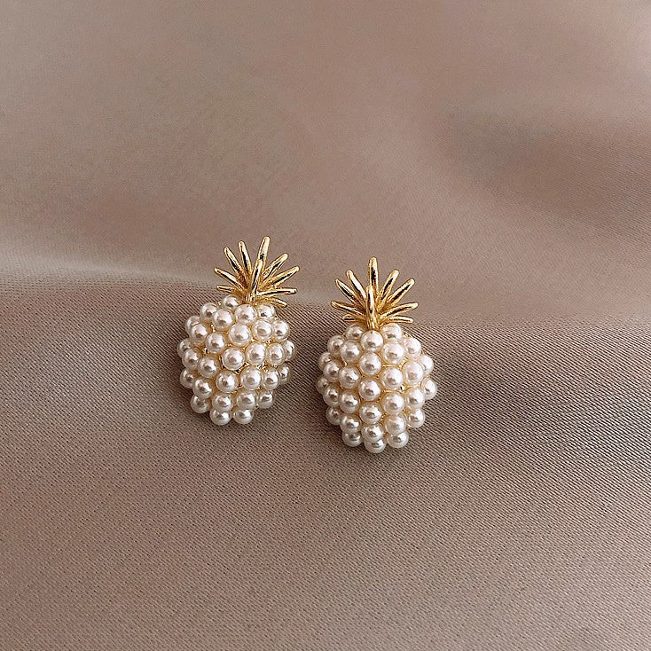 925 Silver Needle Pineapple Pearl Stud Earrings