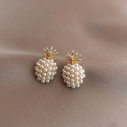 925 Silver Needle Pineapple Pearl Stud Earrings