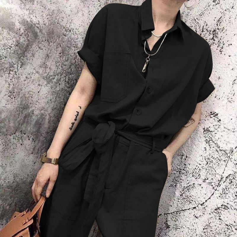 Siamese Pants Summer Lace-Up High-Waist Loose Overalls