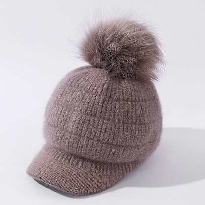 Rabbit Fur Ball Plus Velvet Warm Woolen Hat