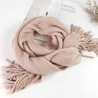 Thickened  Warm Long Solid Color Tassel Knitted Wool Scarf