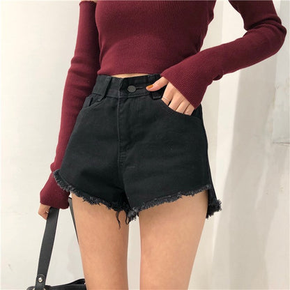 High Waist Simple Loose Frayed Wide Leg Shorts